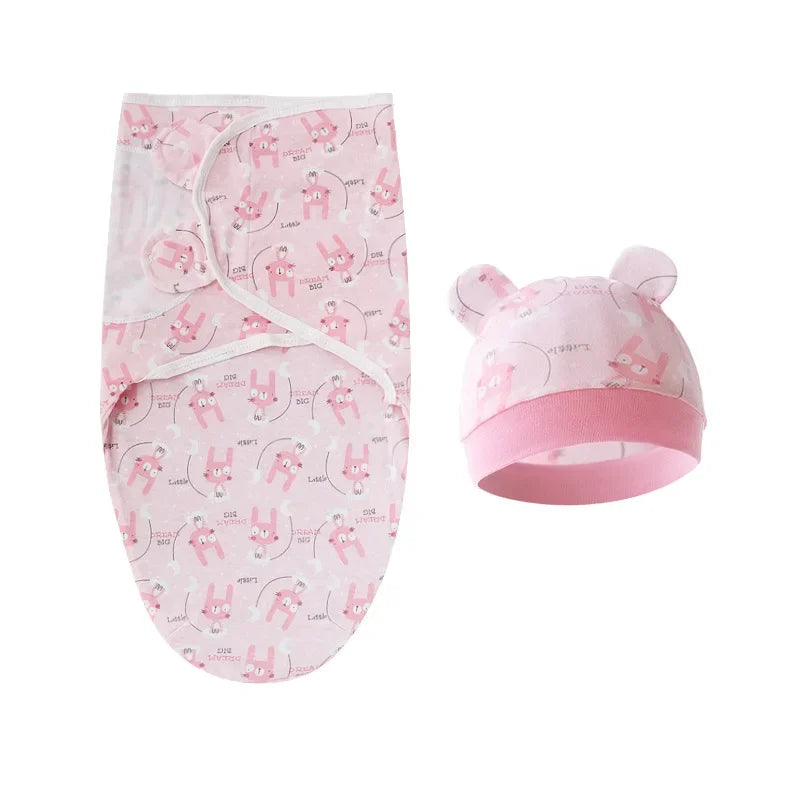 Cartoon Cotton Newborn Swaddle & Hat Set